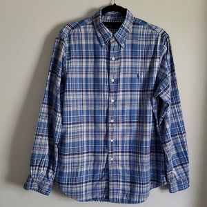 Polo Ralph Lauren Blue Double Faced Plaid And Gingham Checked Button Down Shirt